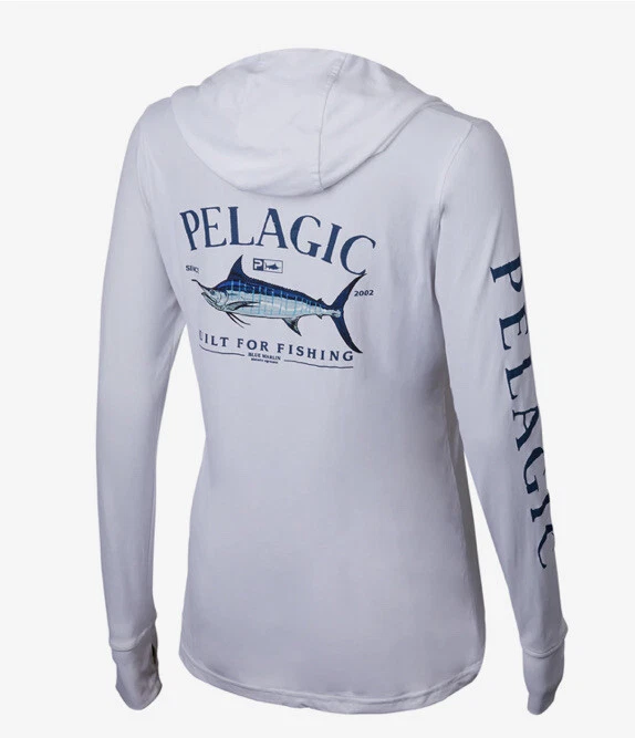 pelagic ladies aquatek hoodie blue marlin fishing shirt size large