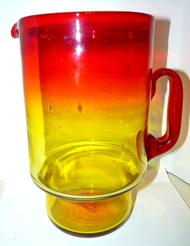 Blenko Glass Pitcher 7015L Tangerine Hollow Handle 1970 Huge 10 1/4" Tall - Picture 2 of 7