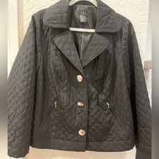 R.q.t. Plus Size 1x Women's Black Quilted  Lightweight Button Front Jacket