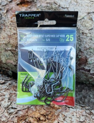 25 Pack Trapper Tackle Size 5/0 Heavy Cover Super Wide Gap XXX Gauge Bass Hooks