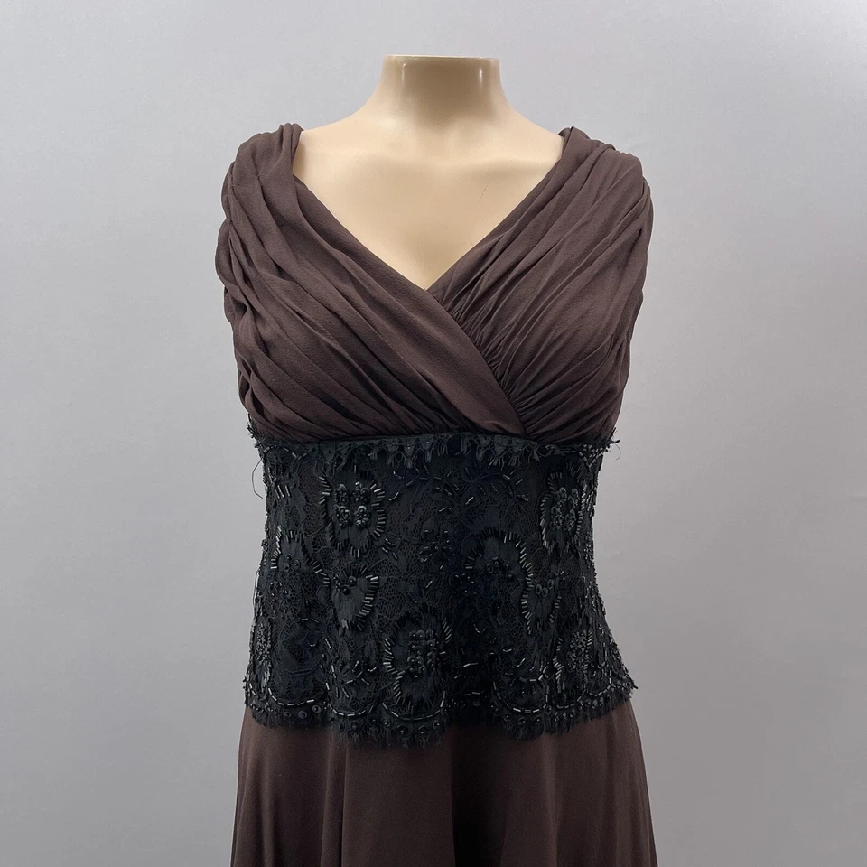 Tadashi Collection Dress Women 18 Brown Silk Black Beaded Whimsygoth Cocktail - Image 2 of 4