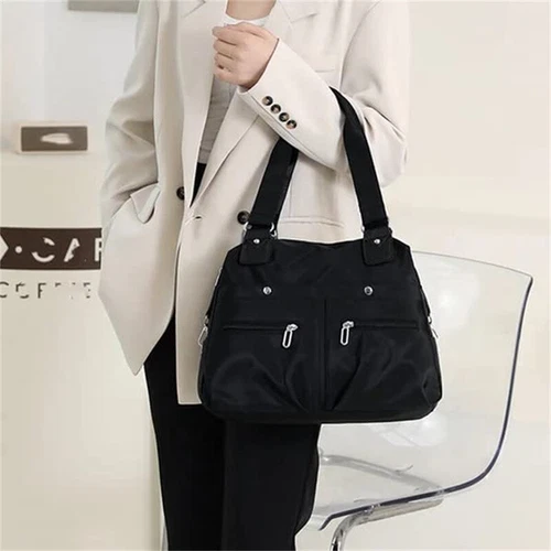 Große Kapazität leichte wasserdichte Nylon-Schultertasche mit mehreren Taschen und Reißverschluss - Bild 3 von 18