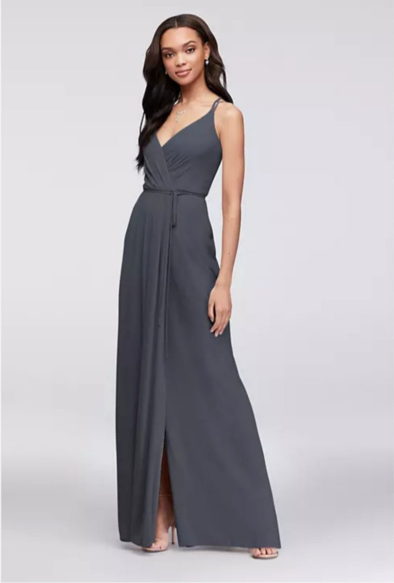 David's Bridal Long Georgette Dress Womens Size Wrap V Neck High