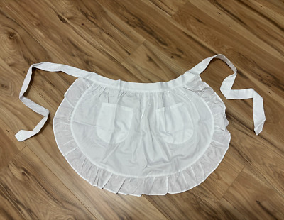 Womens Half Apron Ruffle Pockets Kitchen Cooking Cute Maid Waitress White