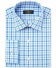 Club Room Men's Classic/Regular Fit Blue Framed Gingham Dress Shirt~NWT~Sale!