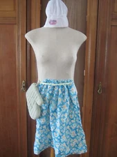 Girl's Chef Costume Cooking Fun Cap Hat Floral Apron Oven Mit 3 4 5 6 Halloween