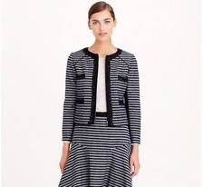 J Crew Cropped Jacket Striped Tweed Navy Sz. 4