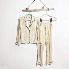 Chaser pajama set long sleeve champagne gold dot glitter black piping Size XS