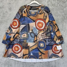 3 Potato Tunic Top Womens Small Medium Multicolor Abstract Art Print Pockets Boh