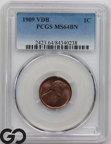 1909 Lincoln Cent Wheat Penny PCGS MS 64 BN ** Premium Quality W/ Violet Color!