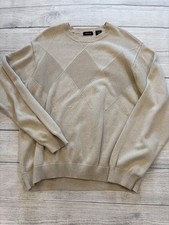 IZOD Sweater Mens Medium Beige Argyle Knit Crewneck Pullover Lightweight