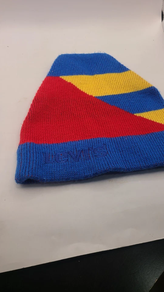 Vtg 80s Levis Spellout Flag Beanie Hat Ski Snowboard Cap Snow Sport Nautical 90s - Image 3 of 4