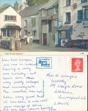Olde Worlde Polperro street view Harvey Barton 1975 postmark Cities Towns