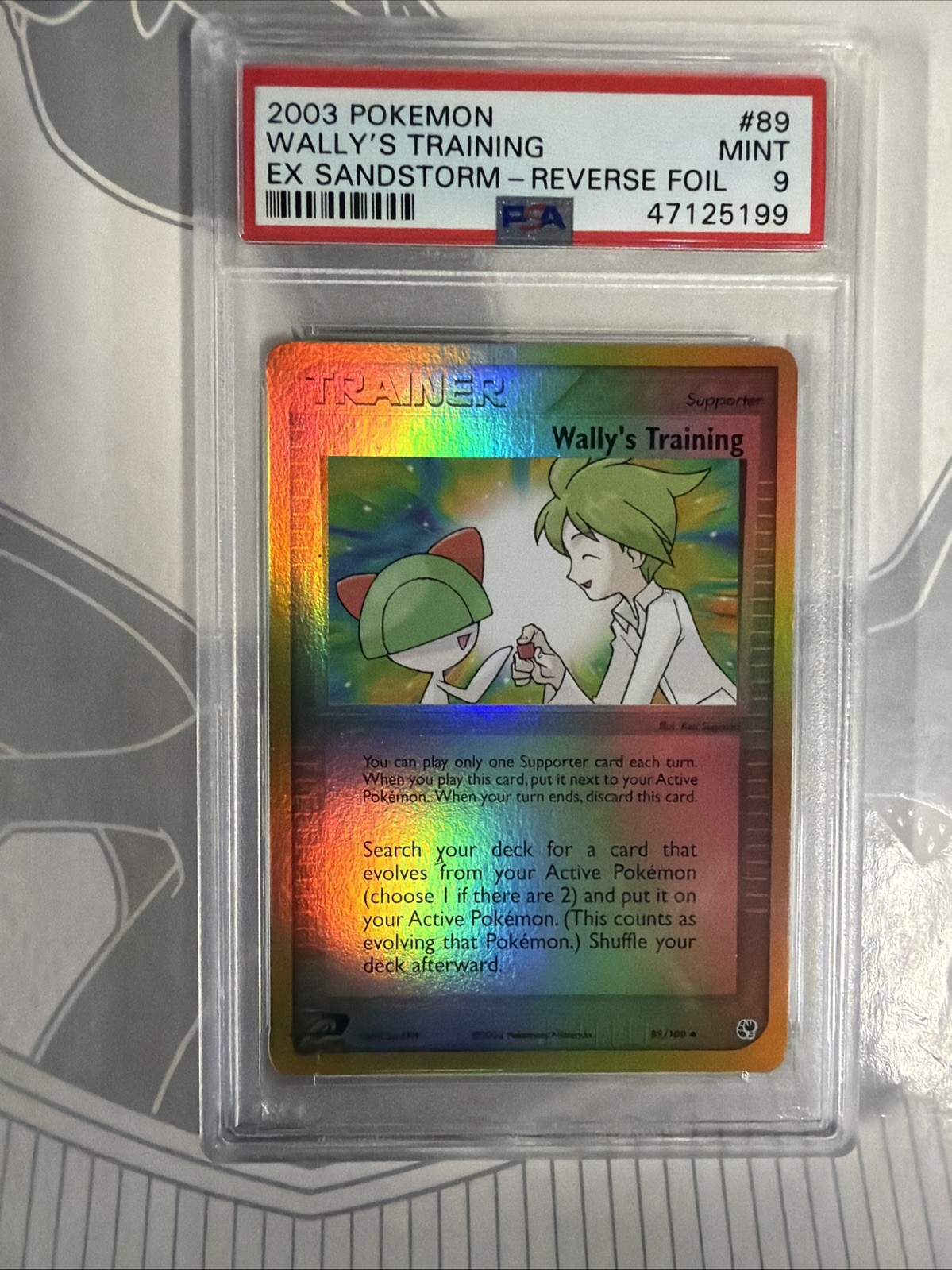 2003 Pokemon EX Sandstorm Wally's Training Reverse Foil 89/100 PSA 9 Mint