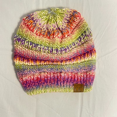 C.C Beanie Hat Womens One Size Multicolor Striped Acrylic Waffle Knit Winter
