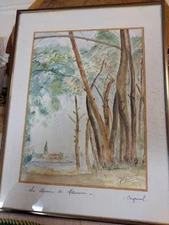 Landscape Art Vintage Watercolor Abstract Expressionism  on paper Mid- Century