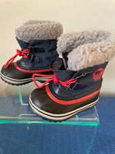 Sorel Yoot PAC Toddler Boys Navy Waterproof Duck Winter Boots Faux Fur Size 8