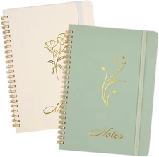 Joyberg Aesthetic Spiral Notebook, 2PCS Cute 8.3" Green & Beige 