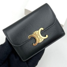 CELINE Wallet: Triomphe Flap Card Holder Black W10.5H7.5D2.3cm NA;--
