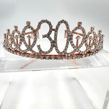 30th Birthday Rose Gold Colored and Clear Rhinestone Tiara Crown Sparkle