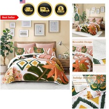 Boho Floral Quilt Set Full Queen Reversible Lightweight Bedspread Coverlet wi...