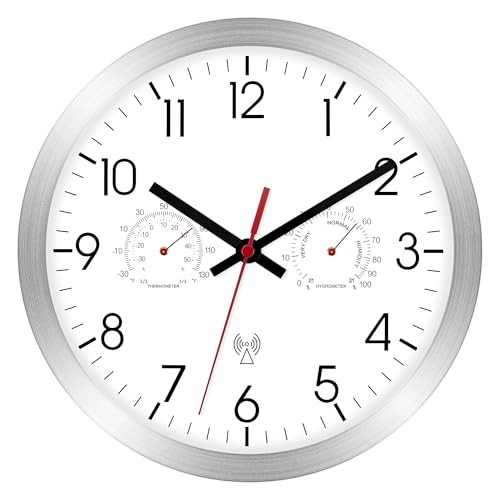 Atomic Orologio da Parete Autoimpostabile con Termometro e Igrometro Combo, Silenzioso - Foto 2 di 8