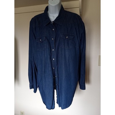 Express Womens Dark Wash Denim Western Pearl Snap Button Down Shirt J01-154M