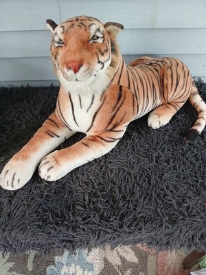Vintage Large Realistic Tiger Stuffed Animal 30'' No Tag