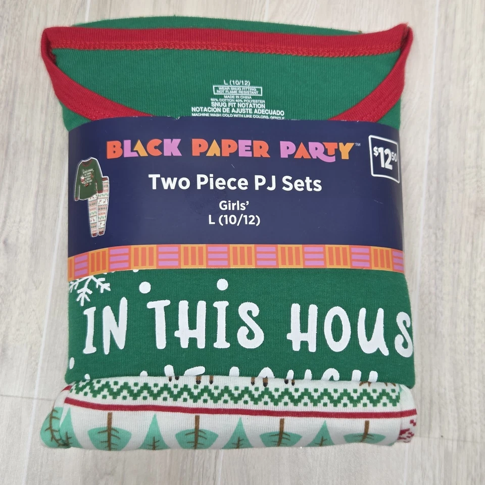 Black Paper Party Girls Pajamas Christmas Graphic Snug Multicolor Size L 10-12 - Image 2 of 4