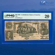 1861 $20 Confederate States Of America, CSA T-20, PMG VF 20 #64720