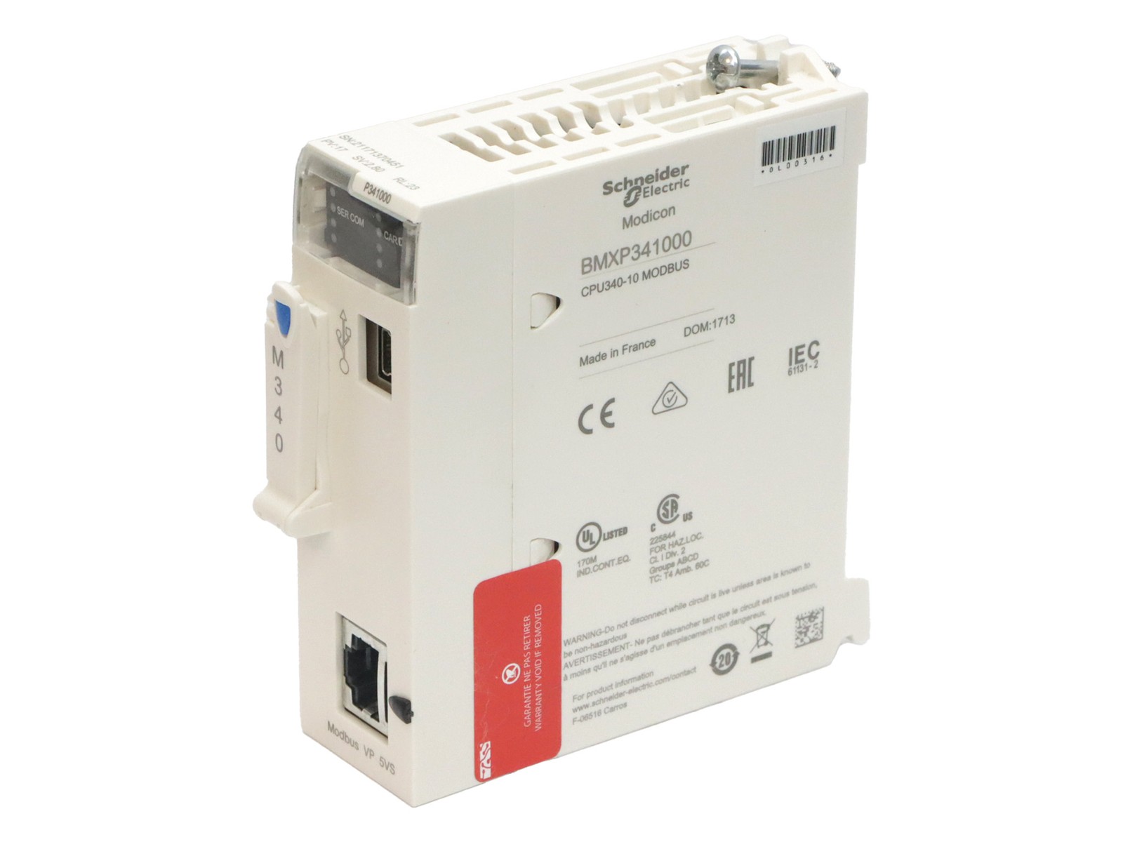 BMXP341000 SCHNEIDER ELECTRIC MODICON X80 M340 PROCESSOR MODULE M340 - MAX 512 D