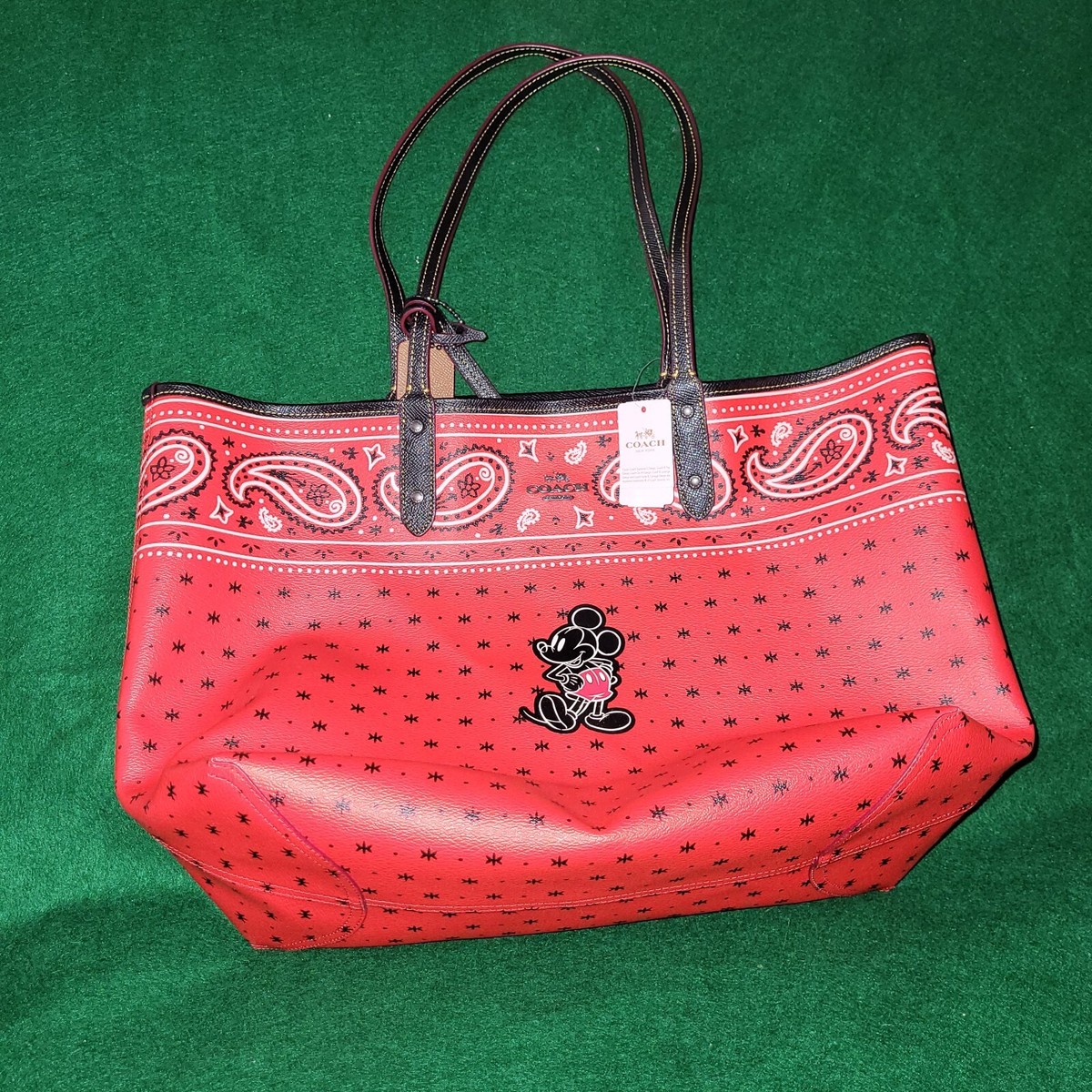 NEW COACH MICKEY MOUSE BRIGHT RED/BLACK PRAIRIE BANDANA REVERSIBLE