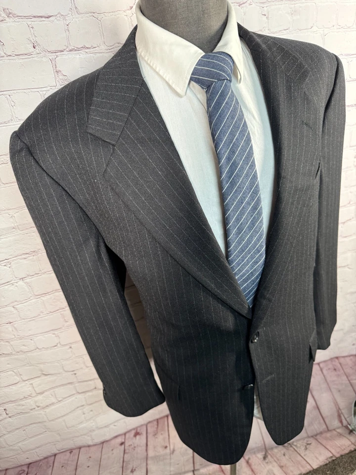 PRINCIPE мужской черный в тонкую полоску итальянского производства шерсти 2 ПК костюм 42R куртка 35 x 29 брюки - Изображение 4 из 4