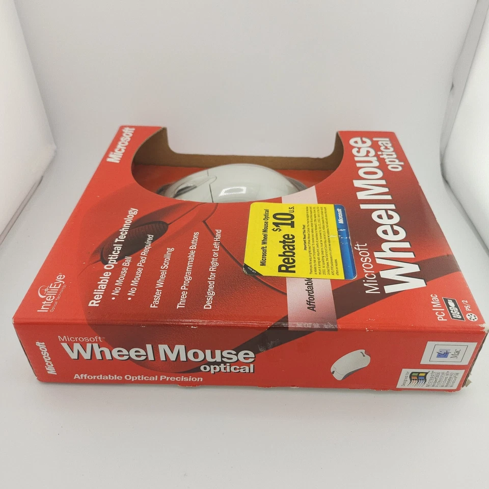 Vintage 2001 Microsoft Wheel Mouse Optical - White - Model X08-40764 New Sealed - Image 2 of 4