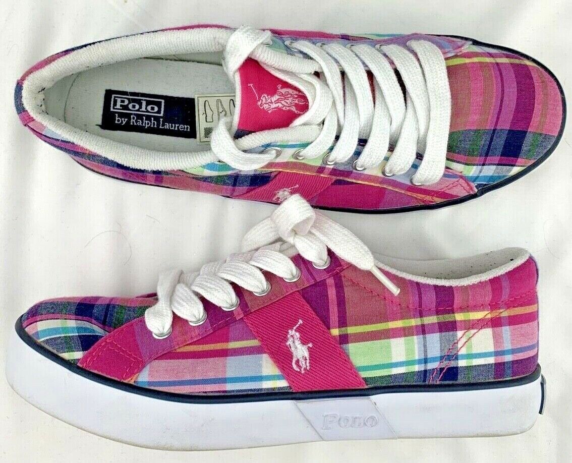 Polo by Ralph Lauren Women Sz 5 Pink Plaid Canvas Sneakers Shoes Bright  Colors | eBay