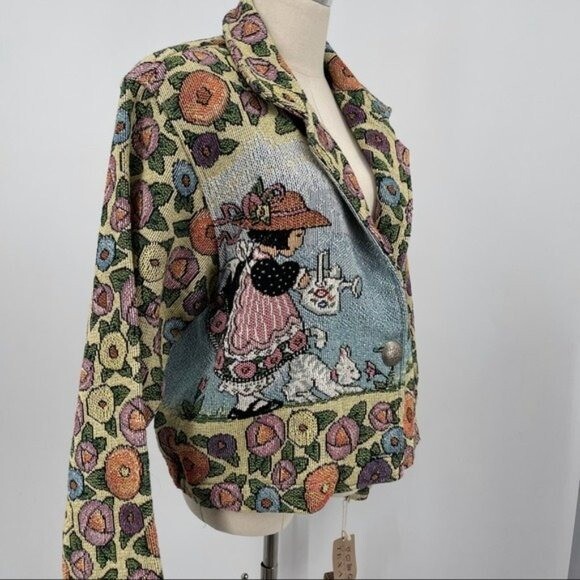 Giacca arazzo floreale vintage dipinta pony donna Medium BoxO oversize