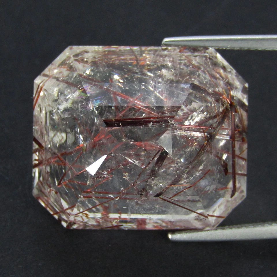 Impresionante piedra preciosa de Brasil corte esmeralda topacio blanco rutilado raro natural 49,90 quilates Foto 3 de 4