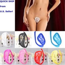 Women Invisible Lace C-String Thong Panties, Many Colors -One Size-Bare Side