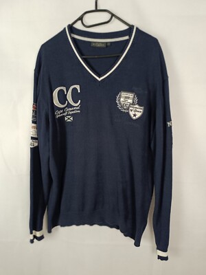 Kitaro Herren Pullover Blau Gr:L Baumwolle V Ausschnitt Regular