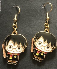 Harry Potter Gold Enamel Dangle Drop Earrings New Holding Wand