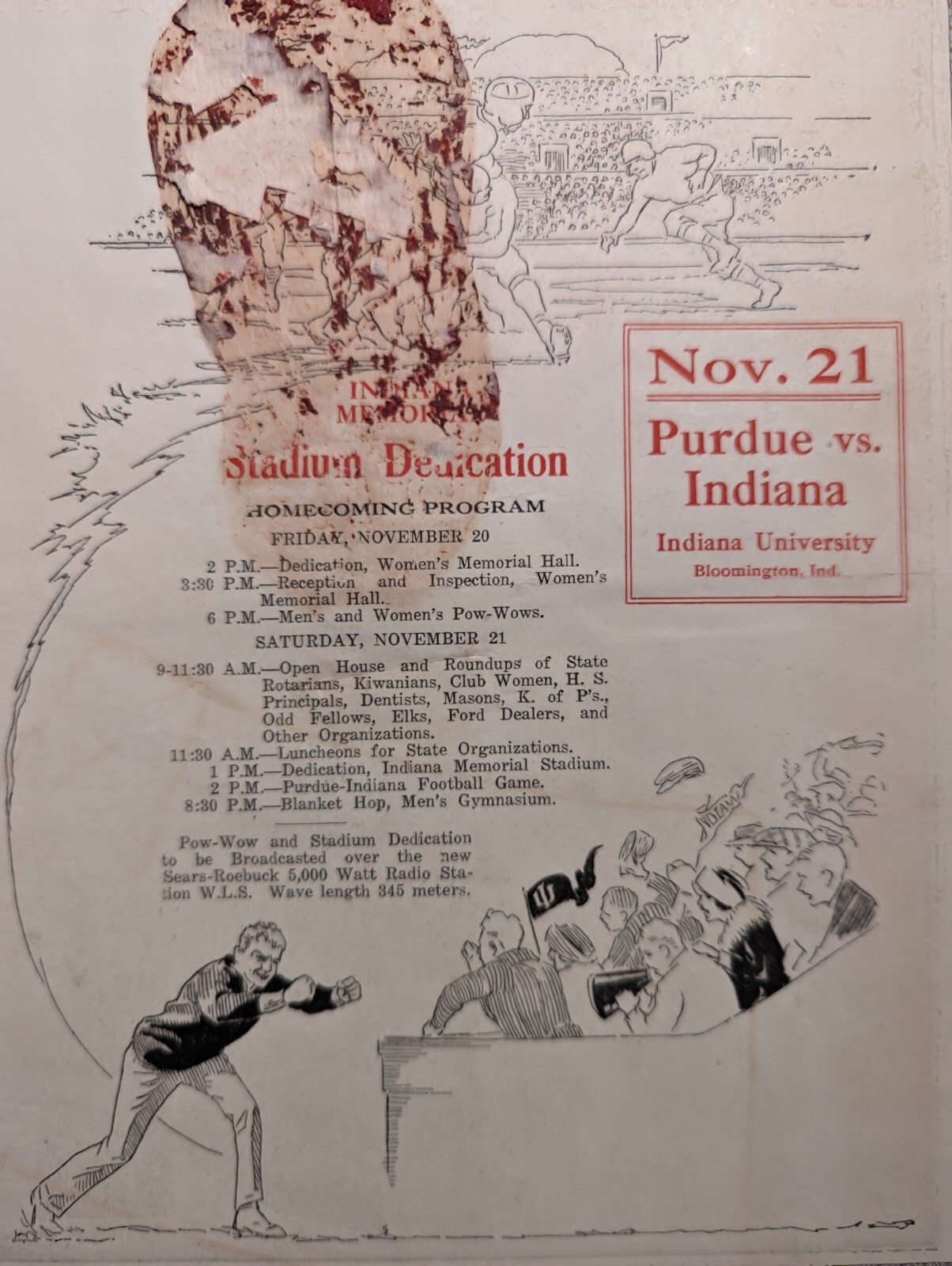 1925 Indiana Hoosiers Stadium Dedication Flyer vs Purdue Old Oaken ...