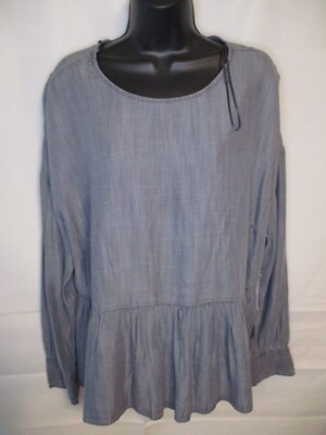 Time Tru 3XL (22) 100% Lyocel Krinkle Peplum Dk Gray 3/4 Sleeve Top NEW w/Tags