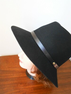 NWT Rag & Bone Floppy Brim Fedora Hat - Black- Goat Leather and Wool RAG & BONE NEW FLOPPY BRIM WOOL FELTED FEDORA HAT BLACK  main image 2