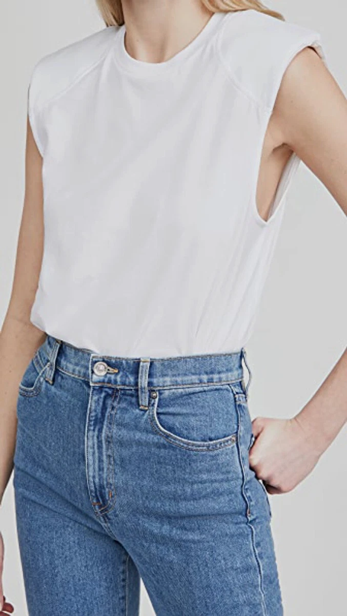 325 Tibi Women s White Chalky Drape Padded shoulder Sleeveless Top Size Large