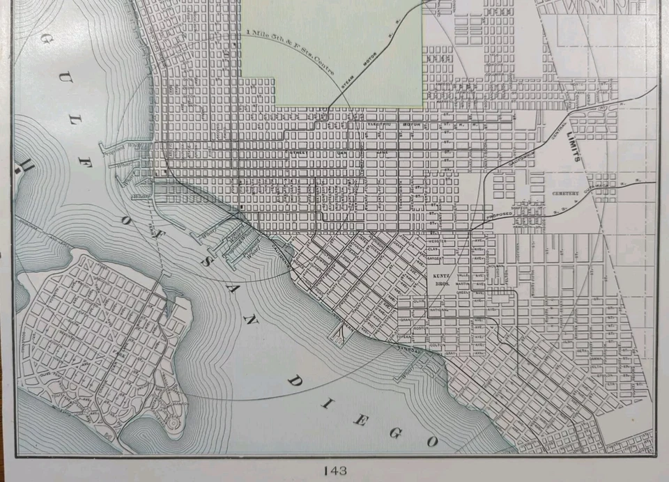 Mapa vintage 1901 SAN DIEGO CALIFORNIA 11"x14" antiguo original PUNTO LOMA CA Foto 3 de 4