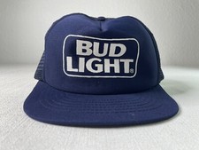 Vintage Bud Light Snapback Trucker Mesh Blue Hat Made in USA *Foam Deteriorating