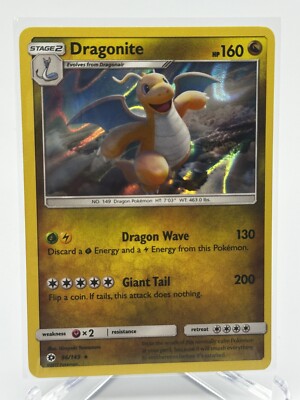 Pokemon Sun & Moon Base Set Rare Holo Dragonite #96
