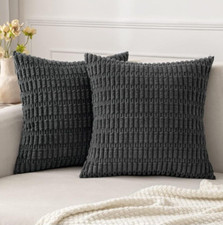 Miulee 2 Soft Corduroy Boho Stripe Throw Pillow Covers / Case Dk Gray 18x18"
