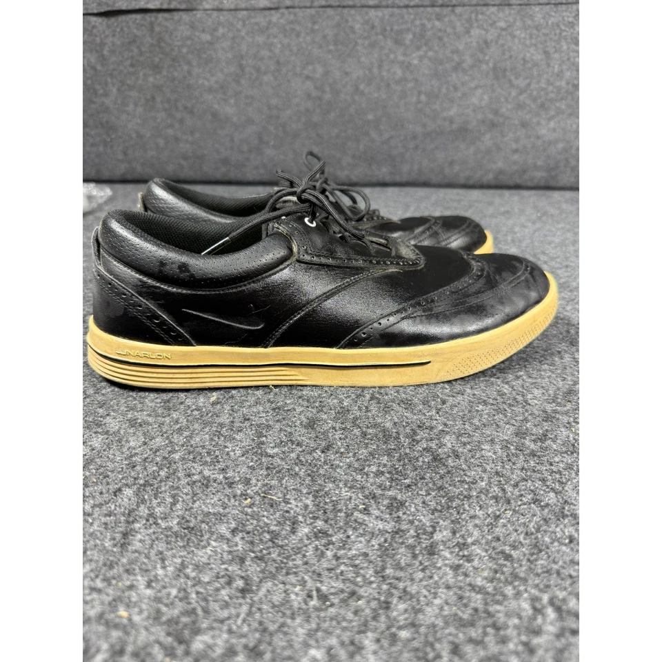 Nike Lunar Swingtip Leather Golf Shoes Mens Size 10.5 Black Wingtip Gum Sole - Image 2 of 4