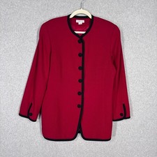 Vintage 80s Talbots Wool Blazer Jacket Size 14 Red Black Old Money Classic Long